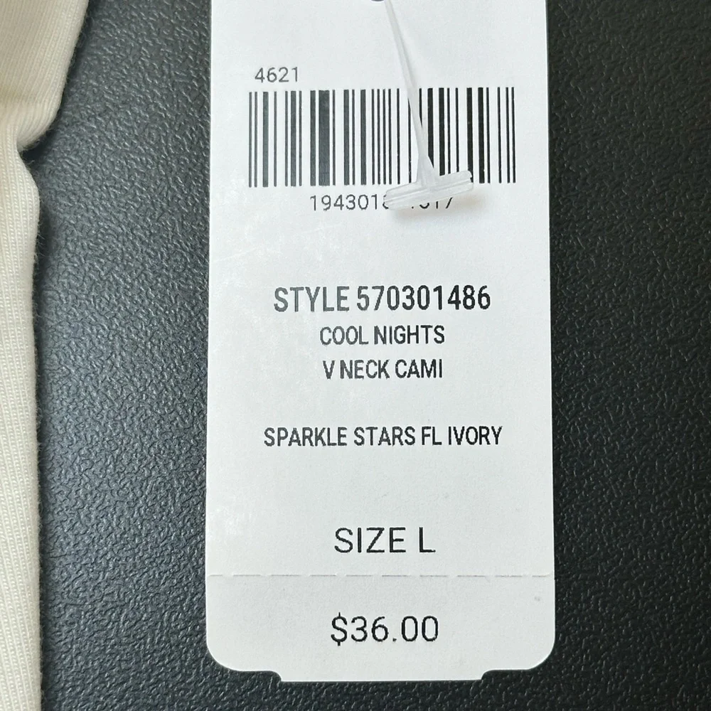Soma‎ Cool Nights V Neck PJ Sleep Cami Size L Sparkle Stars Floral Ivory …